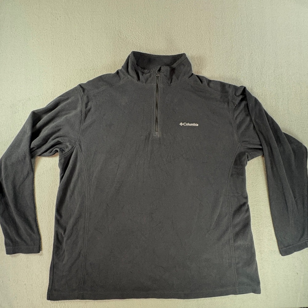 Columbia Mens XXL Black Fleece Quarter Zip Pullover Jacket Lightweight Mock Neck